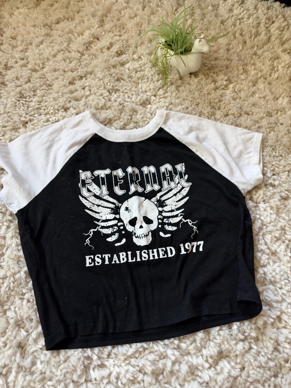 Zoe + Liv Eternal Est 1977 Cropped T-Shirt vintage 70s graphic tee in black and